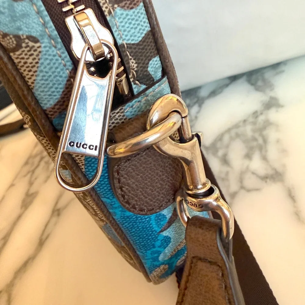 Gucci Ophidia GG Supreme Camo Crossbody Bag Blue Brown 639155